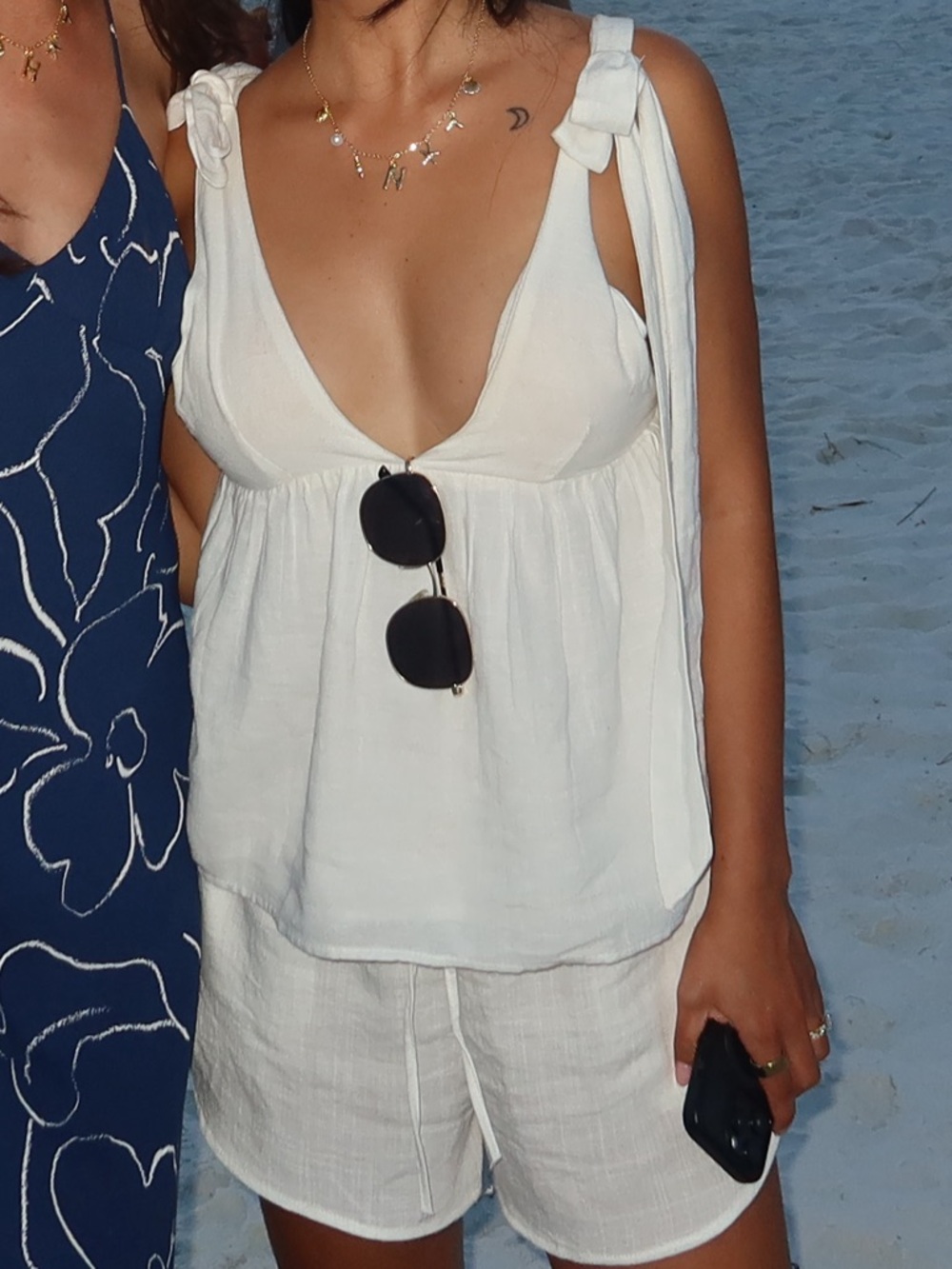 Zara White Tie-Shoulder Linen Tank and Shorts Set